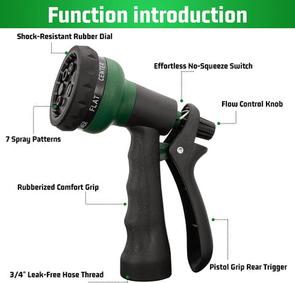 Garden Hose Nozzle Sprayer - 7 Adjustable Watering Patterns Nozzle for Water Hose, Non-Slip Garden Spray Nozzle Hose Attachment for Car Washing, Watering Plants, Pets Showering,Lawns Cleaning