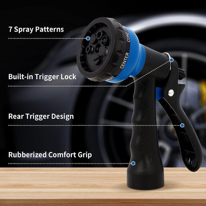 Garden Hose Nozzle Sprayer - 7 Adjustable Watering Patterns Nozzle for Water Hose, Non-Slip Garden Spray Nozzle Hose Attachment for Car Washing, Watering Plants, Pets Showering,Lawns Cleaning