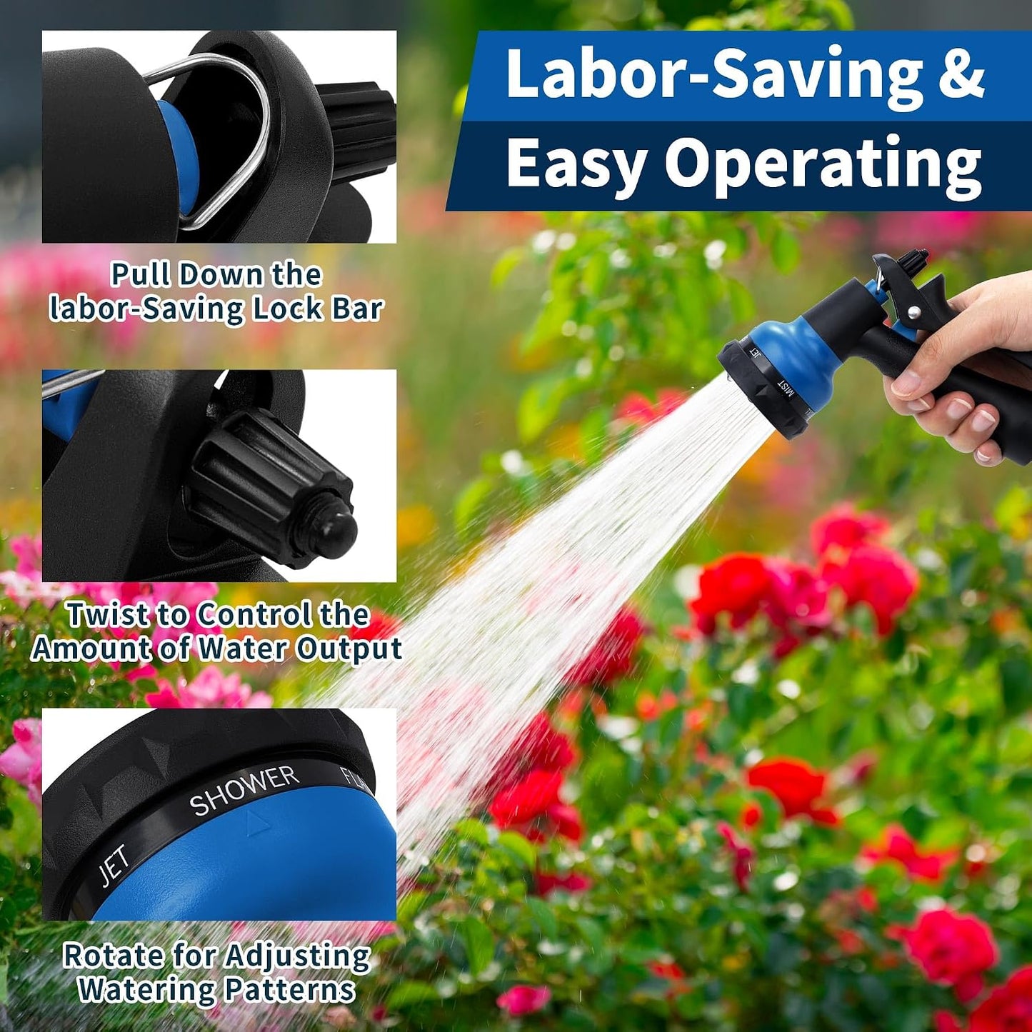 Garden Hose Nozzle Sprayer - 7 Adjustable Watering Patterns Nozzle for Water Hose, Non-Slip Garden Spray Nozzle Hose Attachment for Car Washing, Watering Plants, Pets Showering,Lawns Cleaning