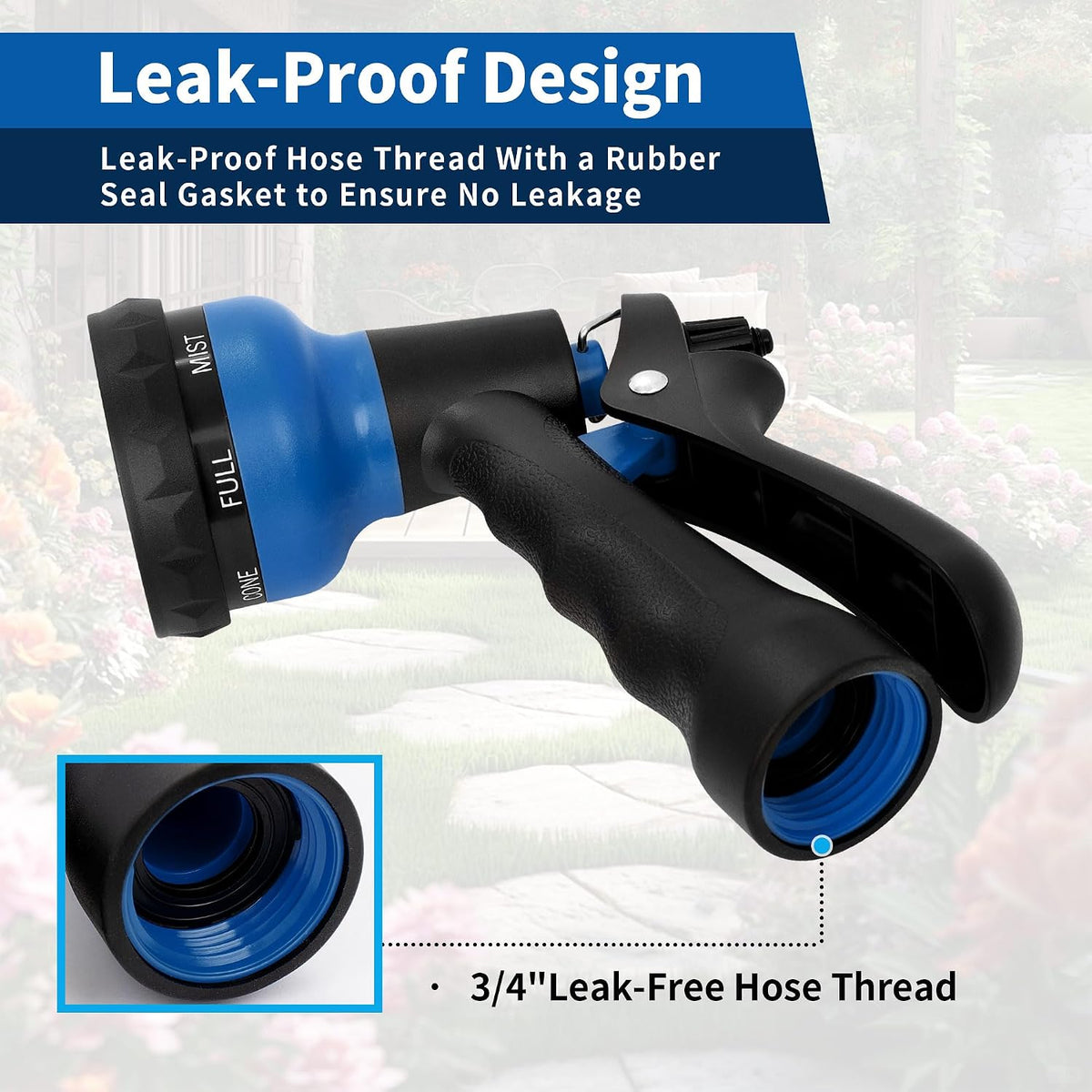 Garden Hose Nozzle Sprayer - 7 Adjustable Watering Patterns Nozzle for Water Hose, Non-Slip Garden Spray Nozzle Hose Attachment for Car Washing, Watering Plants, Pets Showering,Lawns Cleaning