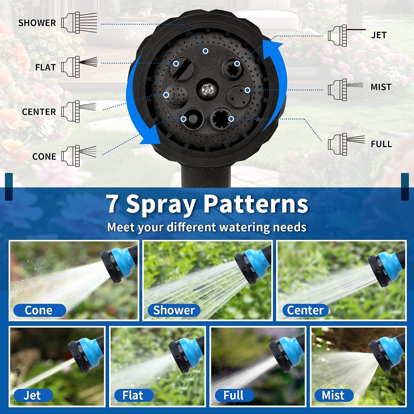 Garden Hose Nozzle Sprayer - 7 Adjustable Watering Patterns Nozzle for Water Hose, Non-Slip Garden Spray Nozzle Hose Attachment for Car Washing, Watering Plants, Pets Showering,Lawns Cleaning