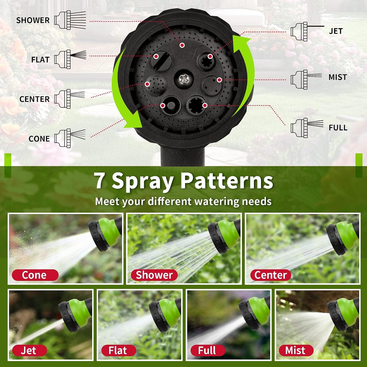 Garden Hose Nozzle Sprayer - 7 Adjustable Watering Patterns Nozzle for Water Hose, Non-Slip Garden Spray Nozzle Hose Attachment for Car Washing, Watering Plants, Pets Showering,Lawns Cleaning