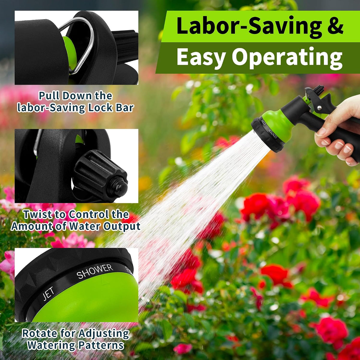 Garden Hose Nozzle Sprayer - 7 Adjustable Watering Patterns Nozzle for Water Hose, Non-Slip Garden Spray Nozzle Hose Attachment for Car Washing, Watering Plants, Pets Showering,Lawns Cleaning