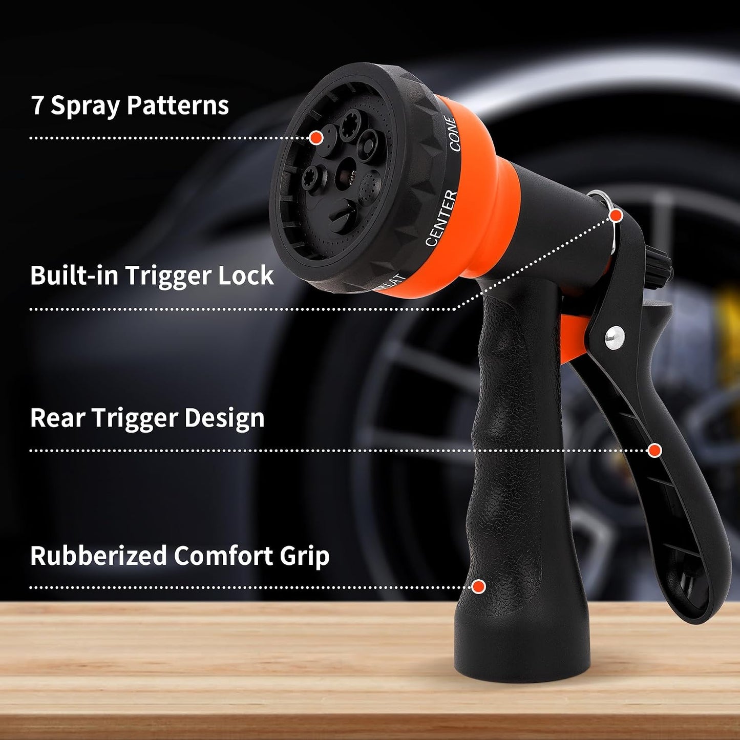 Garden Hose Nozzle Sprayer - 7 Adjustable Watering Patterns Nozzle for Water Hose, Non-Slip Garden Spray Nozzle Hose Attachment for Car Washing, Watering Plants, Pets Showering,Lawns Cleaning
