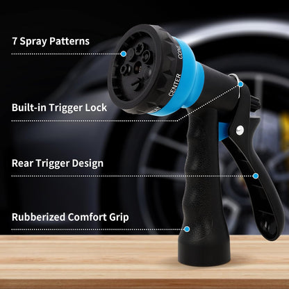 Garden Hose Nozzle Sprayer - 7 Adjustable Watering Patterns Nozzle for Water Hose, Non-Slip Garden Spray Nozzle Hose Attachment for Car Washing, Watering Plants, Pets Showering,Lawns Cleaning