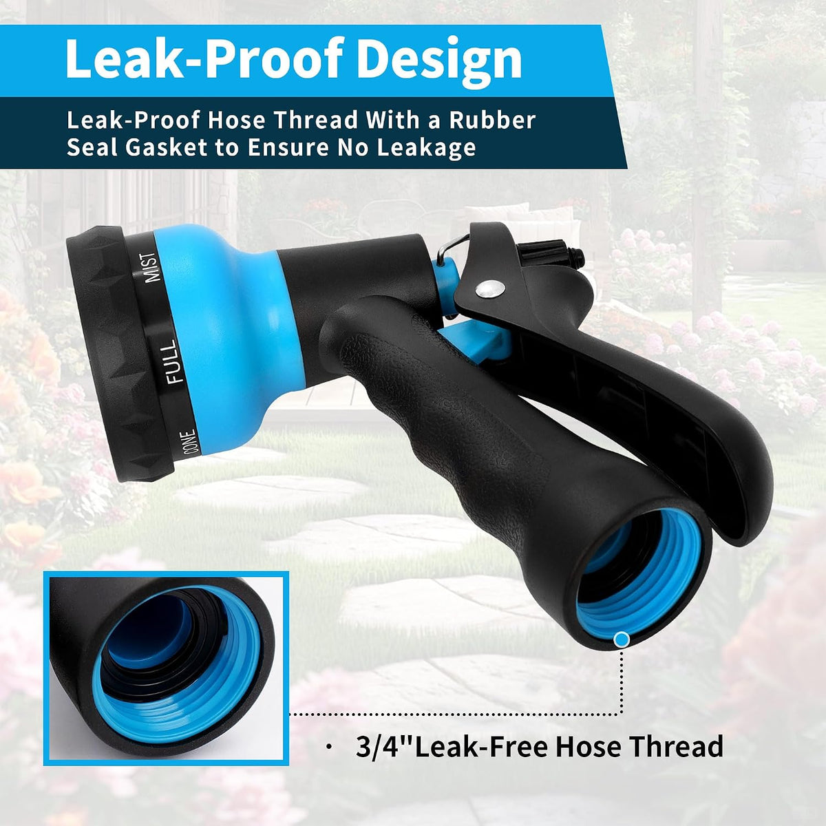 Garden Hose Nozzle Sprayer - 7 Adjustable Watering Patterns Nozzle for Water Hose, Non-Slip Garden Spray Nozzle Hose Attachment for Car Washing, Watering Plants, Pets Showering,Lawns Cleaning