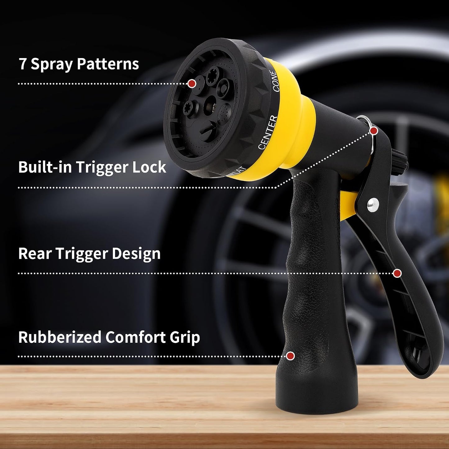 Garden Hose Nozzle Sprayer - 7 Adjustable Watering Patterns Nozzle for Water Hose, Non-Slip Garden Spray Nozzle Hose Attachment for Car Washing, Watering Plants, Pets Showering,Lawns Cleaning