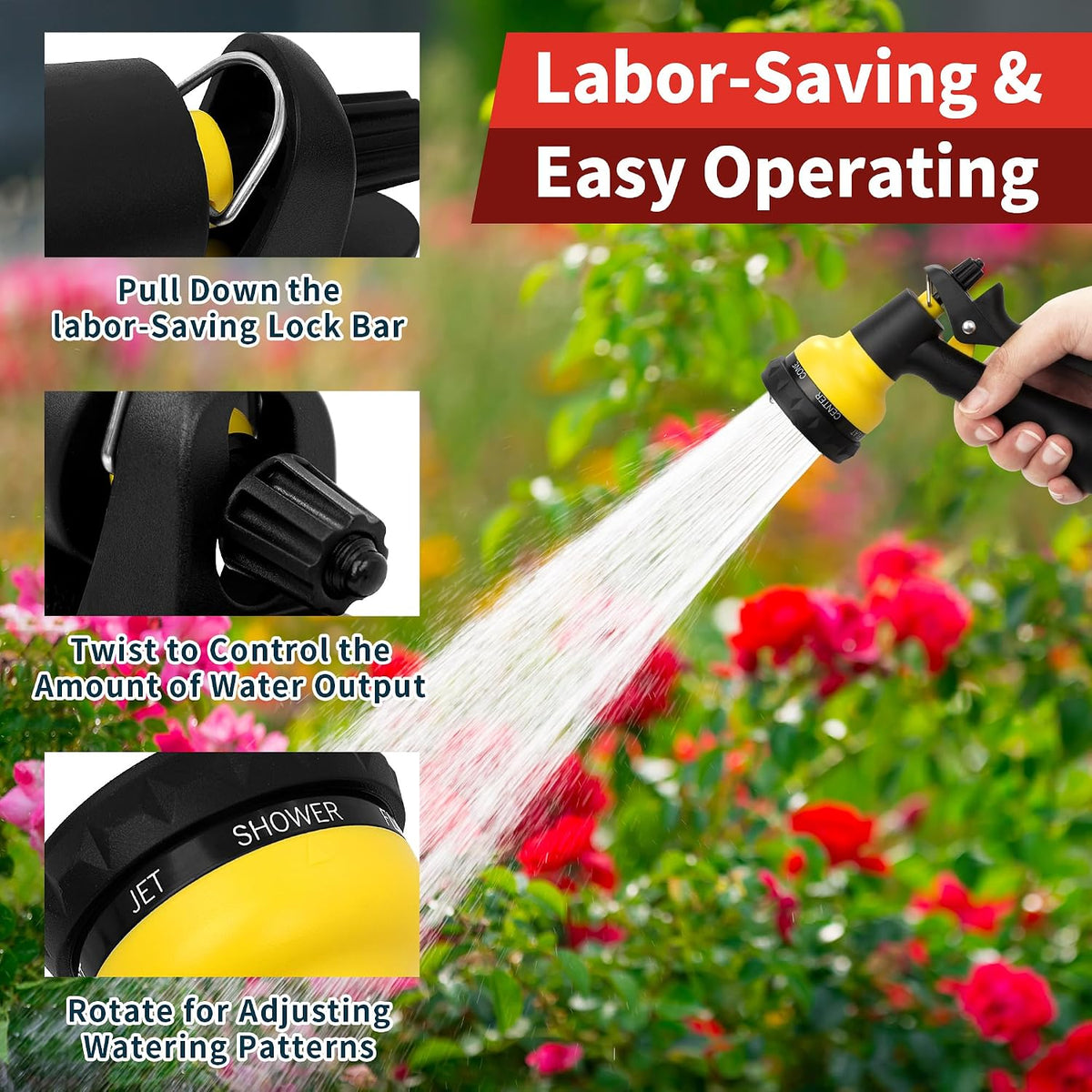 Garden Hose Nozzle Sprayer - 7 Adjustable Watering Patterns Nozzle for Water Hose, Non-Slip Garden Spray Nozzle Hose Attachment for Car Washing, Watering Plants, Pets Showering,Lawns Cleaning