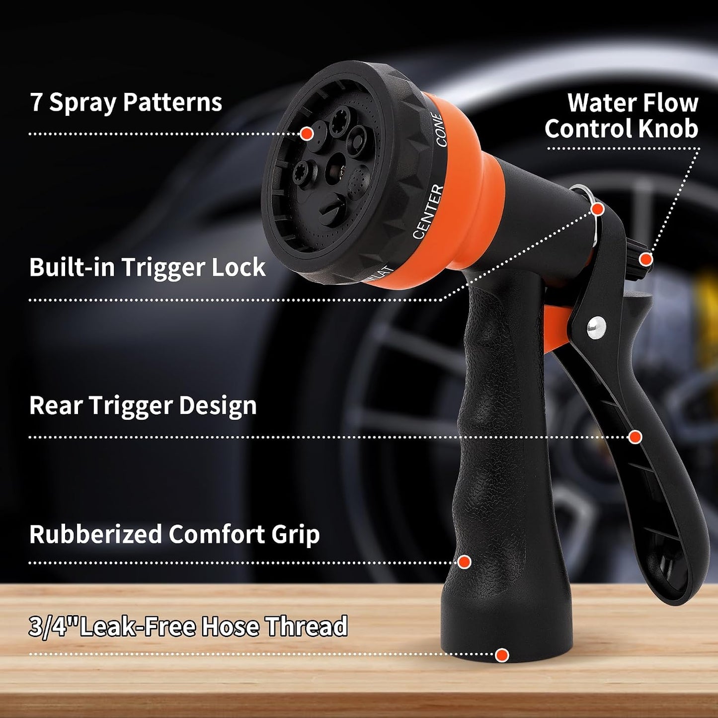 Garden Hose Nozzle Sprayer - 7 Adjustable Watering Patterns Nozzle for Water Hose, Non-Slip Garden Spray Nozzle Hose Attachment for Car Washing, Watering Plants, Pets Showering,Lawns Cleaning
