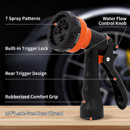 Garden Hose Nozzle Sprayer - 7 Adjustable Watering Patterns Nozzle for Water Hose, Non-Slip Garden Spray Nozzle Hose Attachment for Car Washing, Watering Plants, Pets Showering,Lawns Cleaning