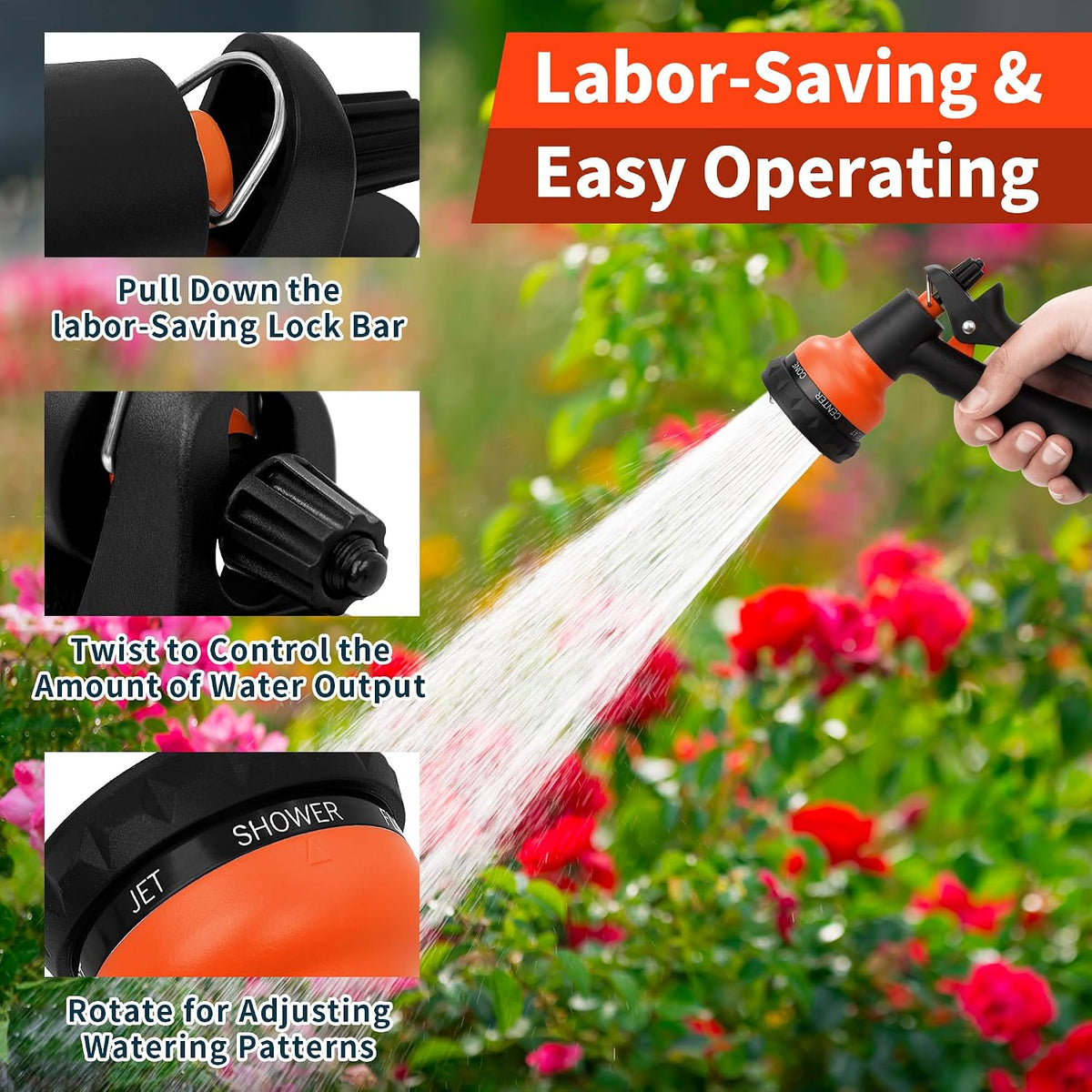 Garden Hose Nozzle Sprayer - 7 Adjustable Watering Patterns Nozzle for Water Hose, Non-Slip Garden Spray Nozzle Hose Attachment for Car Washing, Watering Plants, Pets Showering,Lawns Cleaning