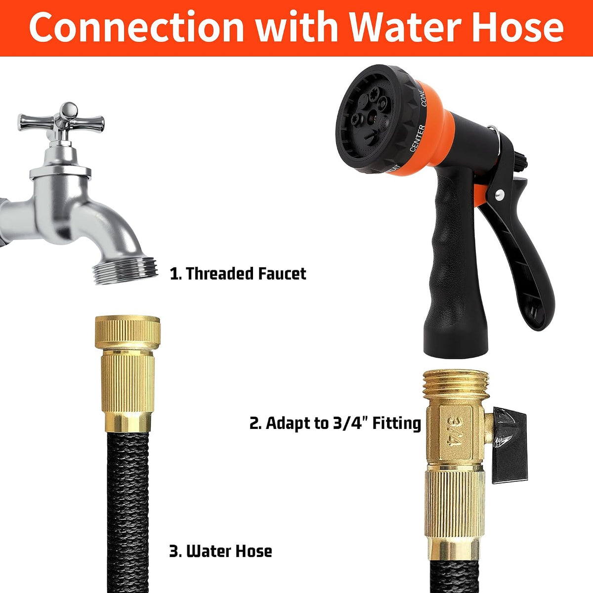 Garden Hose Nozzle Sprayer - 7 Adjustable Watering Patterns Nozzle for Water Hose, Non-Slip Garden Spray Nozzle Hose Attachment for Car Washing, Watering Plants, Pets Showering,Lawns Cleaning