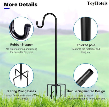 Shepherd Hooks for Outdoor, 1 Pack 62 Inch Bird Feeder Pole with 5 Prongs Base for Hanging Lantern, Hummingbird Feeder, Lightweight Plant, Shepherds Hook for Bird Feeders for Outside