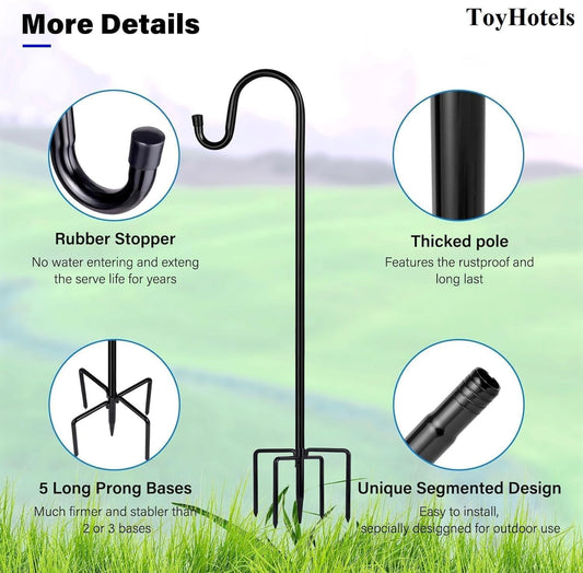 Shepherd Hooks for Outdoor, 1 Pack 62 Inch Bird Feeder Pole with 5 Prongs Base for Hanging Lantern, Hummingbird Feeder, Lightweight Plant, Shepherds Hook for Bird Feeders for Outside