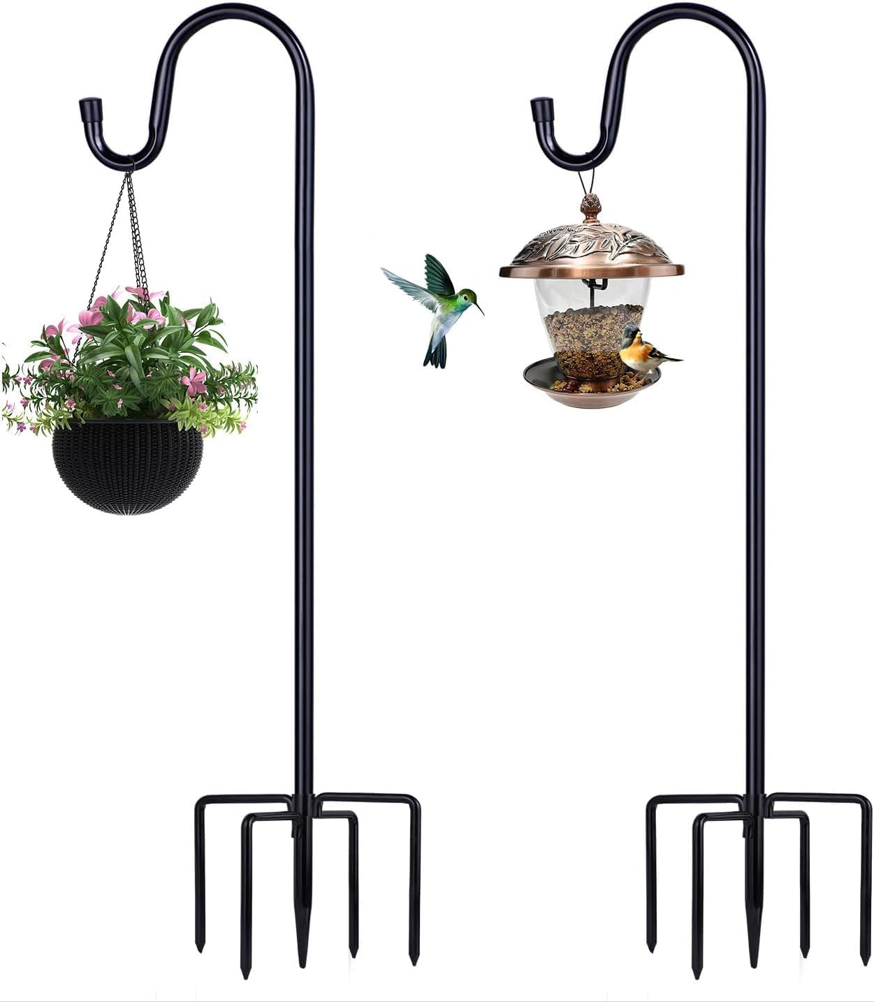 Shepherd Hooks for Outdoor, 1 Pack 62 Inch Bird Feeder Pole with 5 Prongs Base for Hanging Lantern, Hummingbird Feeder, Lightweight Plant, Shepherds Hook for Bird Feeders for Outside
