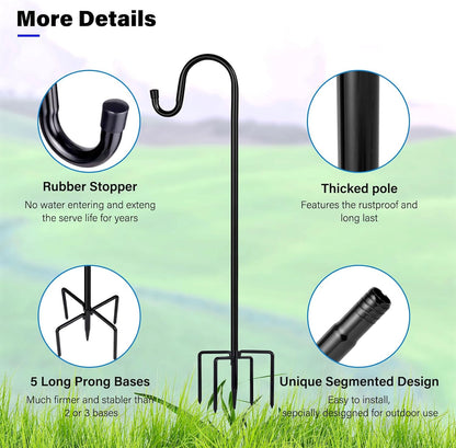 Shepherd Hooks for Outdoor, 1 Pack 62 Inch Bird Feeder Pole with 5 Prongs Base for Hanging Lantern, Hummingbird Feeder, Lightweight Plant, Shepherds Hook for Bird Feeders for Outside