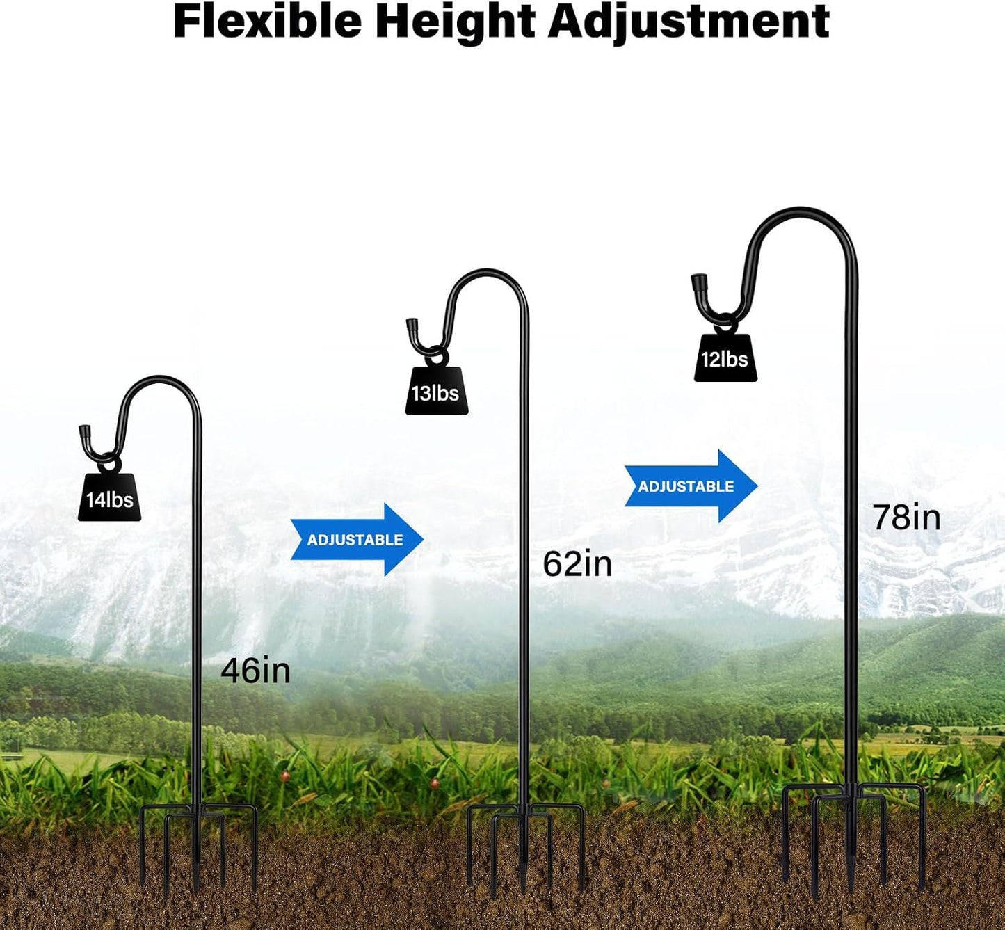 Shepherd Hooks for Outdoor, 1 Pack 62 Inch Bird Feeder Pole with 5 Prongs Base for Hanging Lantern, Hummingbird Feeder, Lightweight Plant, Shepherds Hook for Bird Feeders for Outside