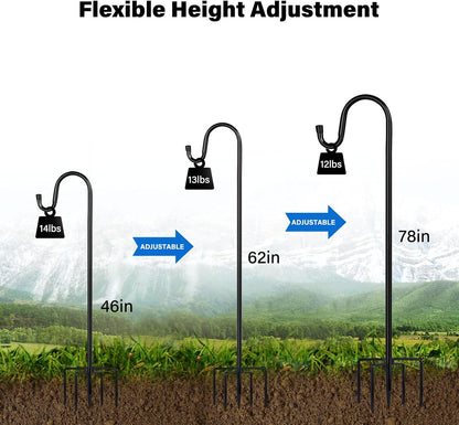 Shepherd Hooks for Outdoor, 1 Pack 62 Inch Bird Feeder Pole with 5 Prongs Base for Hanging Lantern, Hummingbird Feeder, Lightweight Plant, Shepherds Hook for Bird Feeders for Outside