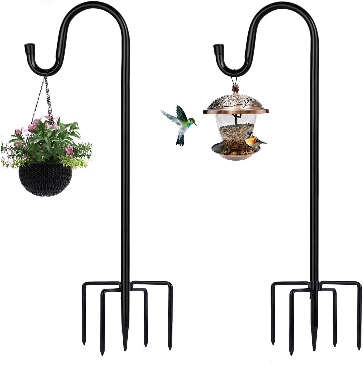 Shepherd Hooks for Outdoor, 1 Pack 62 Inch Bird Feeder Pole with 5 Prongs Base for Hanging Lantern, Hummingbird Feeder, Lightweight Plant, Shepherds Hook for Bird Feeders for Outside