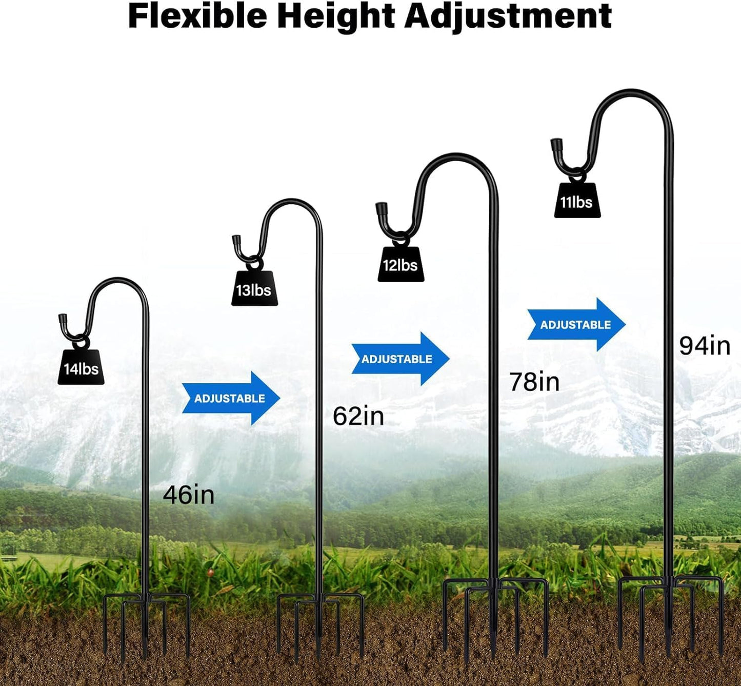 Shepherd Hooks for Outdoor, 1 Pack 62 Inch Bird Feeder Pole with 5 Prongs Base for Hanging Lantern, Hummingbird Feeder, Lightweight Plant, Shepherds Hook for Bird Feeders for Outside