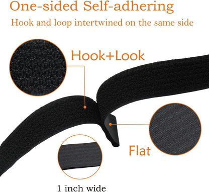 1"x20FT Hook and Loop Straps, with 30 Plastic Buckles, Adjustable Fastening Cable Straps, Cut-to-Length Cinch Strap, Reusable Nylon Securing Cord Ties for Organizer or Storage - Black