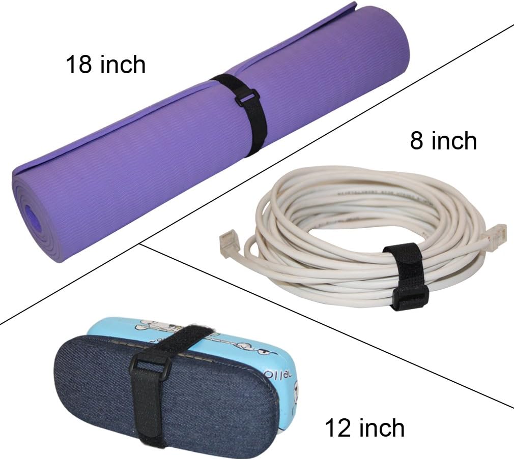 1"x20FT Hook and Loop Straps, with 30 Plastic Buckles, Adjustable Fastening Cable Straps, Cut-to-Length Cinch Strap, Reusable Nylon Securing Cord Ties for Organizer or Storage - Black