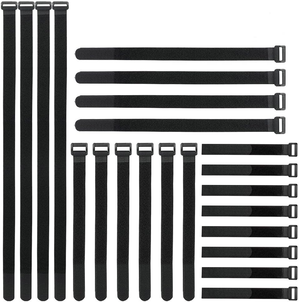 1"x20FT Hook and Loop Straps, with 30 Plastic Buckles, Adjustable Fastening Cable Straps, Cut-to-Length Cinch Strap, Reusable Nylon Securing Cord Ties for Organizer or Storage - Black