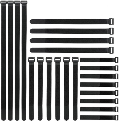 1"x20FT Hook and Loop Straps, with 30 Plastic Buckles, Adjustable Fastening Cable Straps, Cut-to-Length Cinch Strap, Reusable Nylon Securing Cord Ties for Organizer or Storage - Black