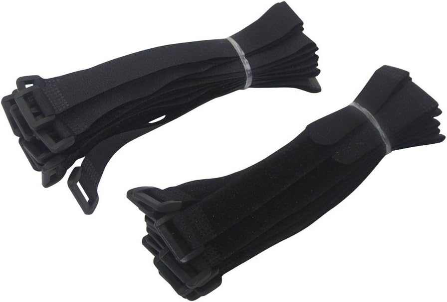 1"x20FT Hook and Loop Straps, with 30 Plastic Buckles, Adjustable Fastening Cable Straps, Cut-to-Length Cinch Strap, Reusable Nylon Securing Cord Ties for Organizer or Storage - Black