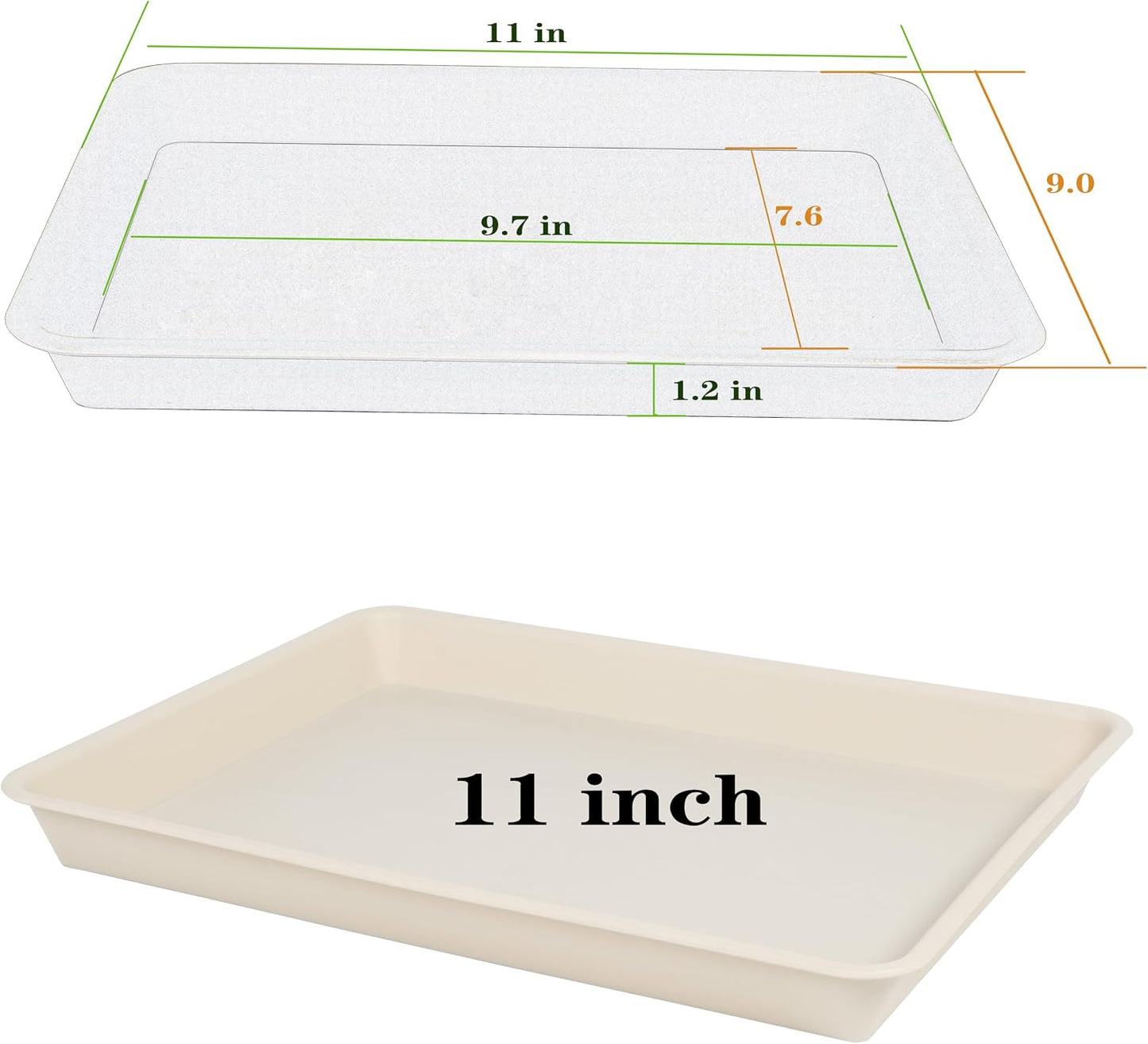 Plant Saucer Growing Tray, Seed Starter Tray Rectangular, Heavy Sturdy Plastic Plant Drainage Saucers, Plant Drip Trays for Pots, Seed Starter Growing Trays (11 x 9 inch, 2 Pack)