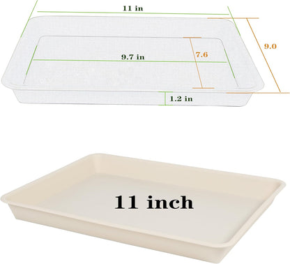 Plant Saucer Growing Tray, Seed Starter Tray Rectangular, Heavy Sturdy Plastic Plant Drainage Saucers, Plant Drip Trays for Pots, Seed Starter Growing Trays (11 x 9 inch, 2 Pack)