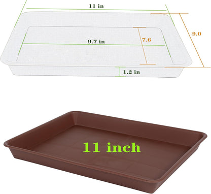Plant Saucer Growing Tray, Seed Starter Tray Rectangular, Heavy Sturdy Plastic Plant Drainage Saucers, Plant Drip Trays for Pots, Seed Starter Growing Trays (11 x 9 inch, 2 Pack)
