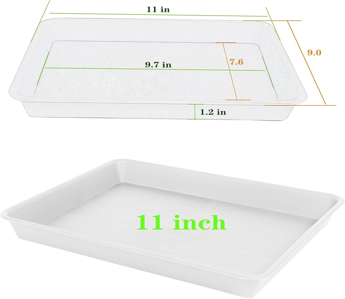 Plant Saucer Growing Tray, Seed Starter Tray Rectangular, Heavy Sturdy Plastic Plant Drainage Saucers, Plant Drip Trays for Pots, Seed Starter Growing Trays (11 x 9 inch, 2 Pack)