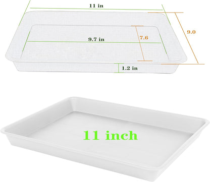 Plant Saucer Growing Tray, Seed Starter Tray Rectangular, Heavy Sturdy Plastic Plant Drainage Saucers, Plant Drip Trays for Pots, Seed Starter Growing Trays (11 x 9 inch, 2 Pack)