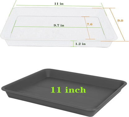 Plant Saucer Growing Tray, Seed Starter Tray Rectangular, Heavy Sturdy Plastic Plant Drainage Saucers, Plant Drip Trays for Pots, Seed Starter Growing Trays (11 x 9 inch, 2 Pack)