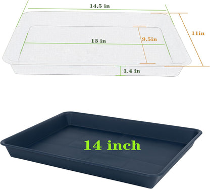 Plant Saucer Growing Tray, Seed Starter Tray Rectangular, Heavy Sturdy Plastic Plant Drainage Saucers, Plant Drip Trays for Pots, Seed Starter Growing Trays (11 x 9 inch, 2 Pack)