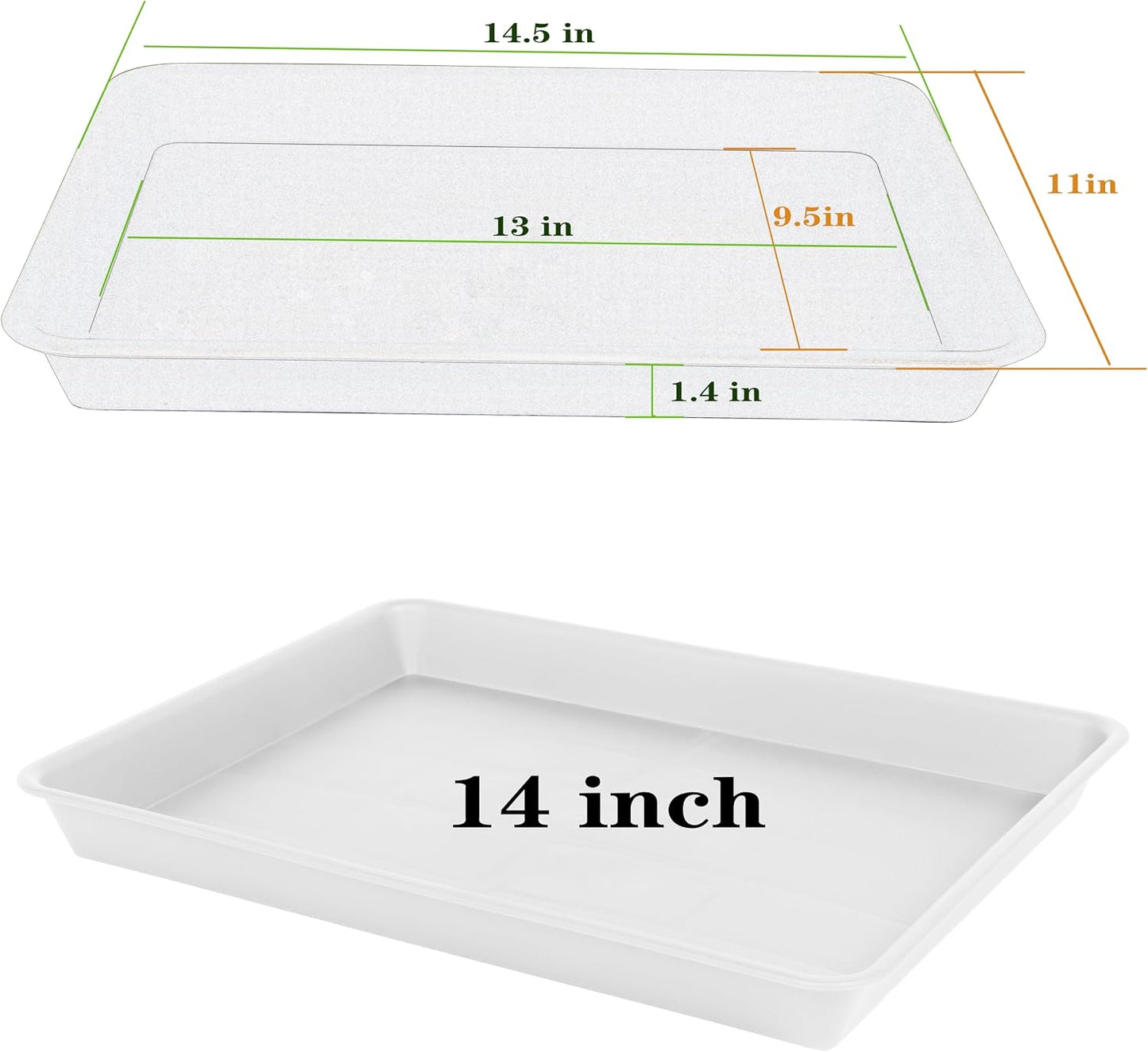 Plant Saucer Growing Tray, Seed Starter Tray Rectangular, Heavy Sturdy Plastic Plant Drainage Saucers, Plant Drip Trays for Pots, Seed Starter Growing Trays (11 x 9 inch, 2 Pack)