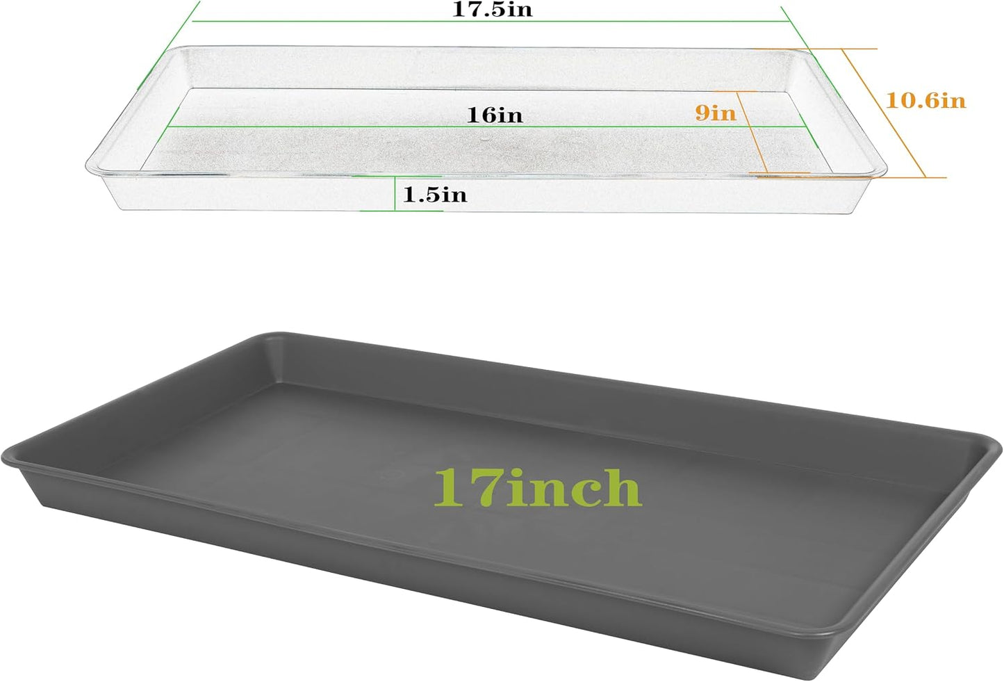 Plant Saucer Growing Tray, Seed Starter Tray Rectangular, Heavy Sturdy Plastic Plant Drainage Saucers, Plant Drip Trays for Pots, Seed Starter Growing Trays (11 x 9 inch, 2 Pack)