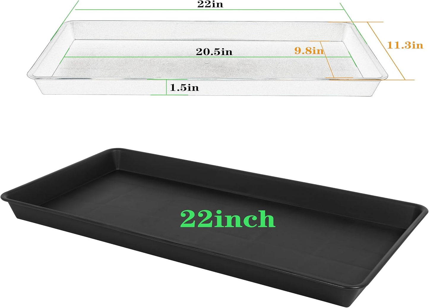Plant Saucer Growing Tray, Seed Starter Tray Rectangular, Heavy Sturdy Plastic Plant Drainage Saucers, Plant Drip Trays for Pots, Seed Starter Growing Trays (11 x 9 inch, 2 Pack)