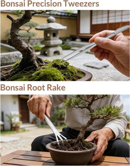 Bonsai Tool Set 6PCS with Wood Box, Stainless Steel Bonsai Tools
