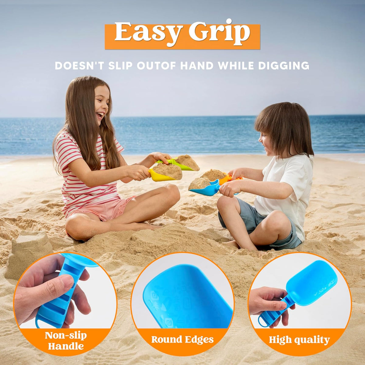 Beach Sand Shovels for Kids - 4 Packs Shovels Colorful Scoops Travel Sand Toys for Toddlers Kids Outdoor Digging Play, Heavy Duty Plastic Garden Planting Shovels Spades Sets Sandbox Toys