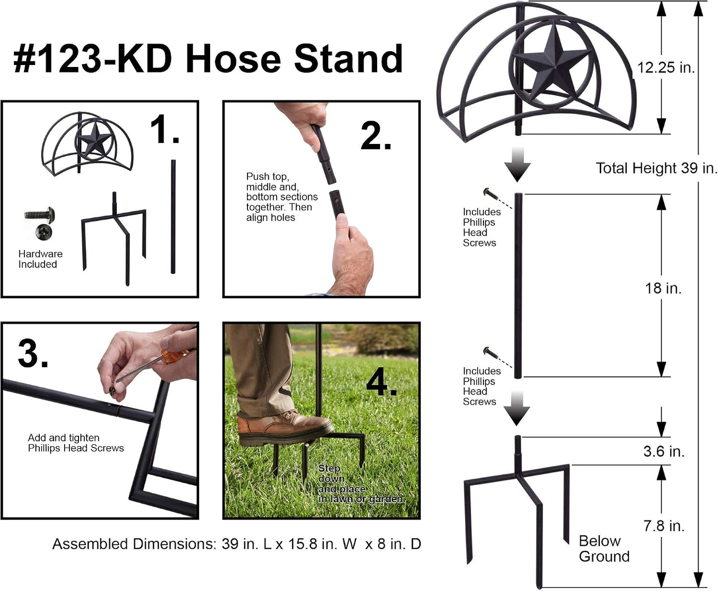 123-KD Star Hose Stand, Black
