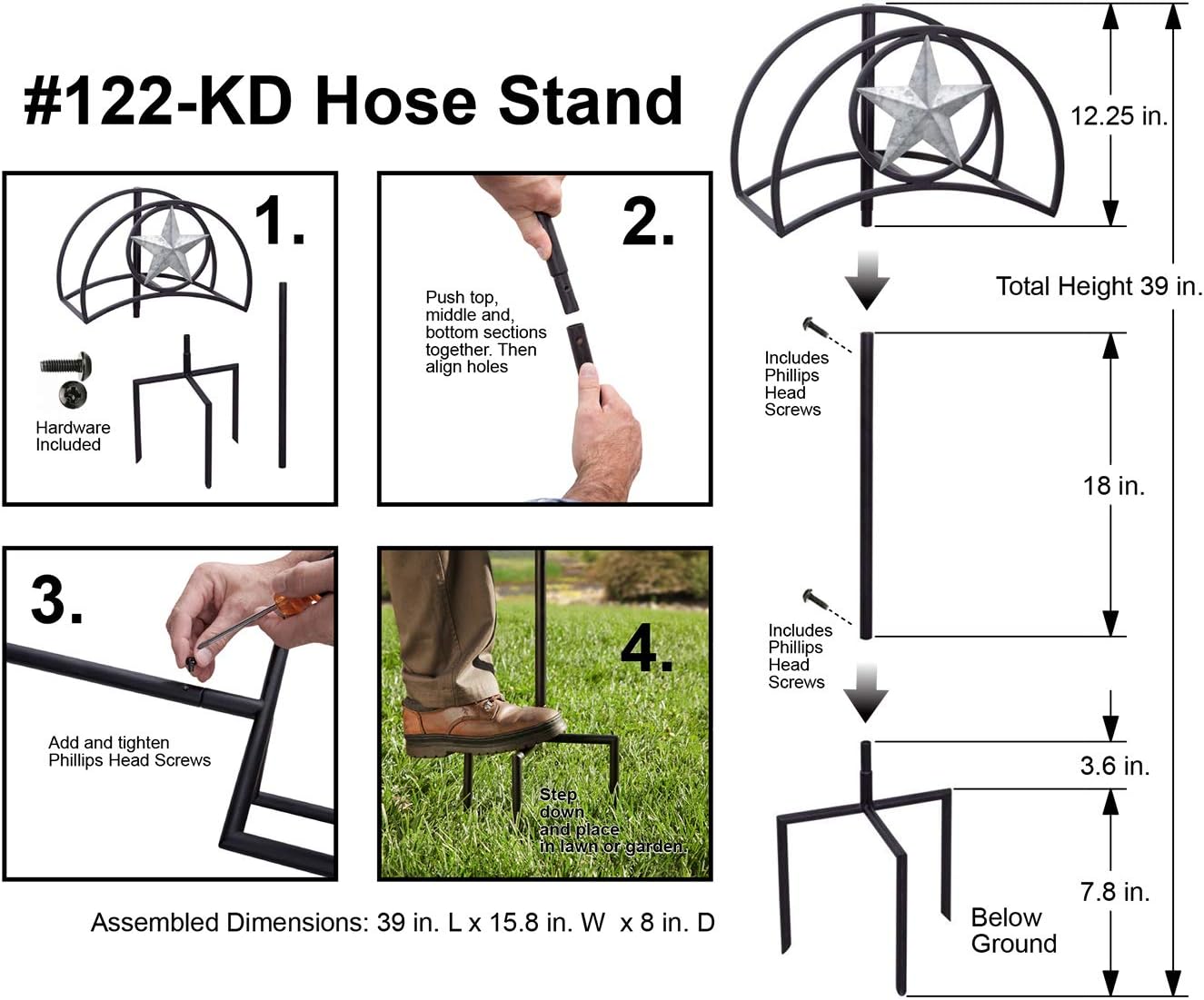 123-KD Star Hose Stand, Black
