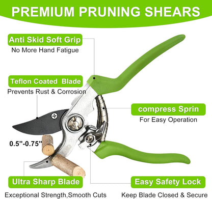 2Pcs High Carbon Steel Bypass Hand Loppers & SK5 Pruning Shears Set