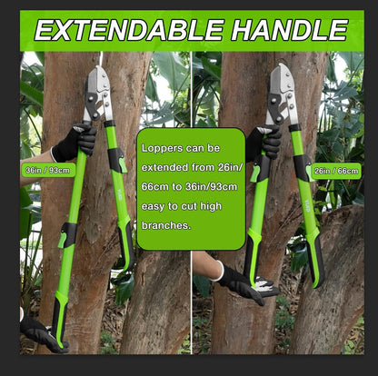 2Pcs High Carbon Steel Bypass Hand Loppers & SK5 Pruning Shears Set