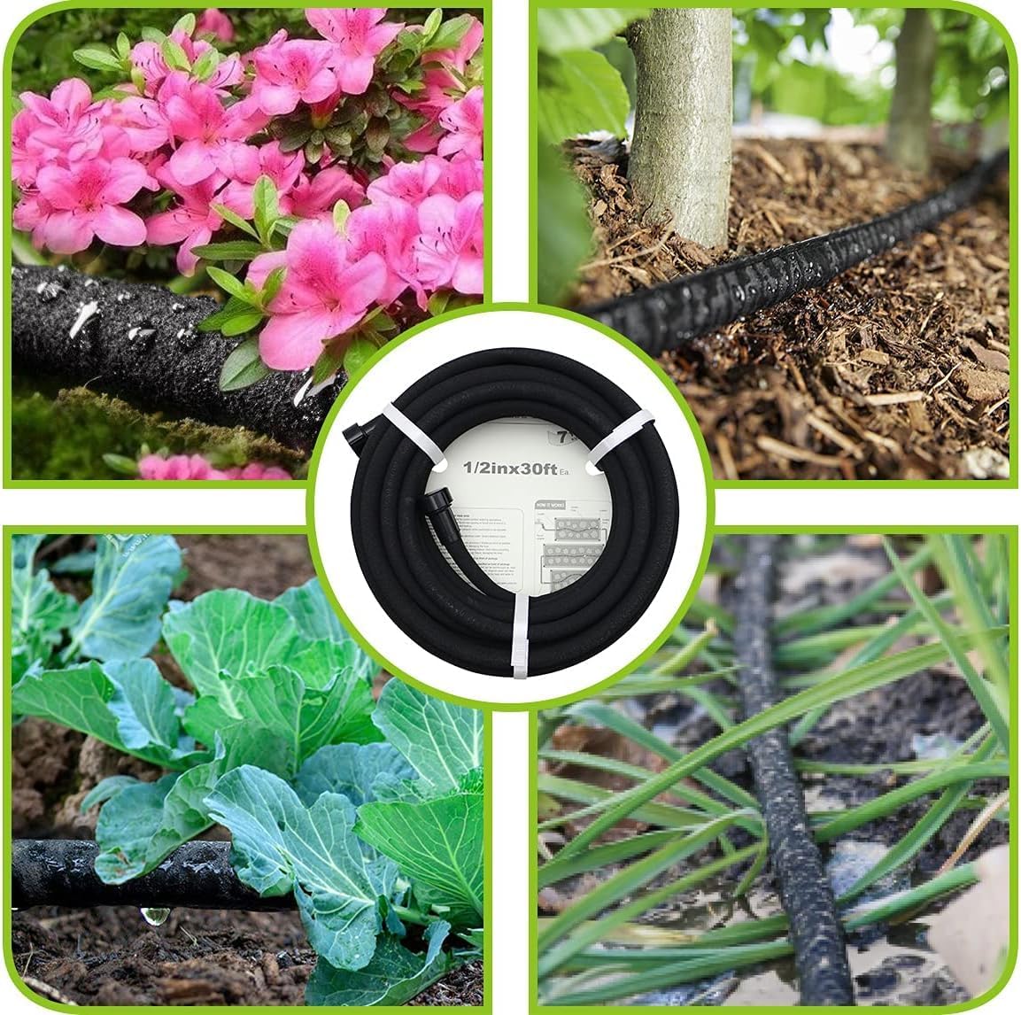 Soaker Hose 75ft - 5/8 Round Rubber Garden Soaker Hoses, Heavy Duty Irrigation Drip Hose, Water Seeper Soaking Hose for Gardens, Flower Beds And Lawn Yard