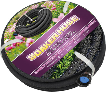 Soaker Hose 75ft - 5/8 Round Rubber Garden Soaker Hoses, Heavy Duty Irrigation Drip Hose, Water Seeper Soaking Hose for Gardens, Flower Beds And Lawn Yard
