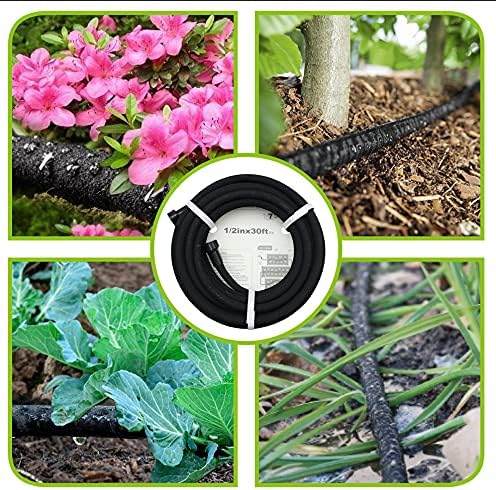 Soaker Hose 75ft - 5/8 Round Rubber Garden Soaker Hoses, Heavy Duty Irrigation Drip Hose, Water Seeper Soaking Hose for Gardens, Flower Beds And Lawn Yard