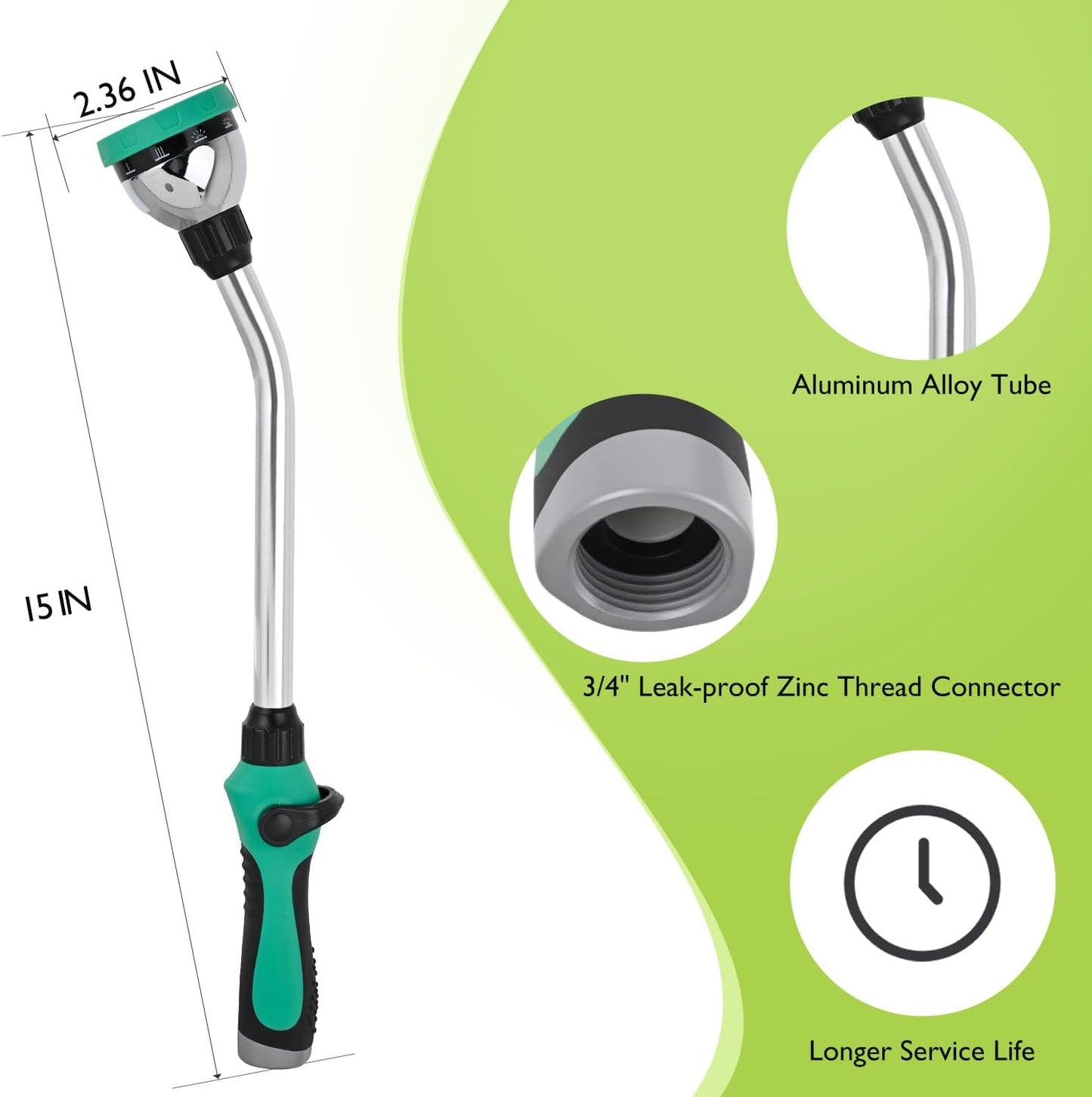 Watering Wand for Garden Hose, 19 Inch, 10 Spray Patterns, Garden Hose Nozzle with Thumb Flow Control, Ideal for Water Plant, Shrubs and Yard