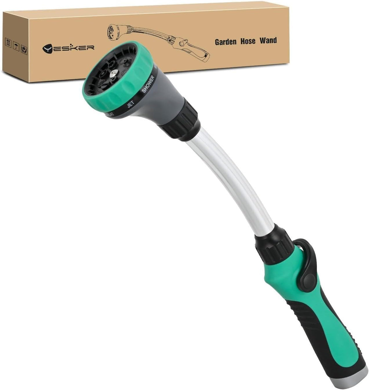 Watering Wand for Garden Hose, 19 Inch, 10 Spray Patterns, Garden Hose Nozzle with Thumb Flow Control, Ideal for Water Plant, Shrubs and Yard